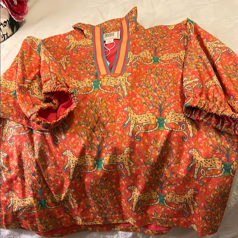 Vibrant orange and green Animal Print Top by Emily McCarthy